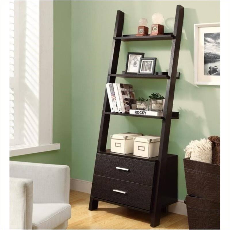 4 Shelf Ladder Bookcase with 2 Drawers in Cappuccino R83627