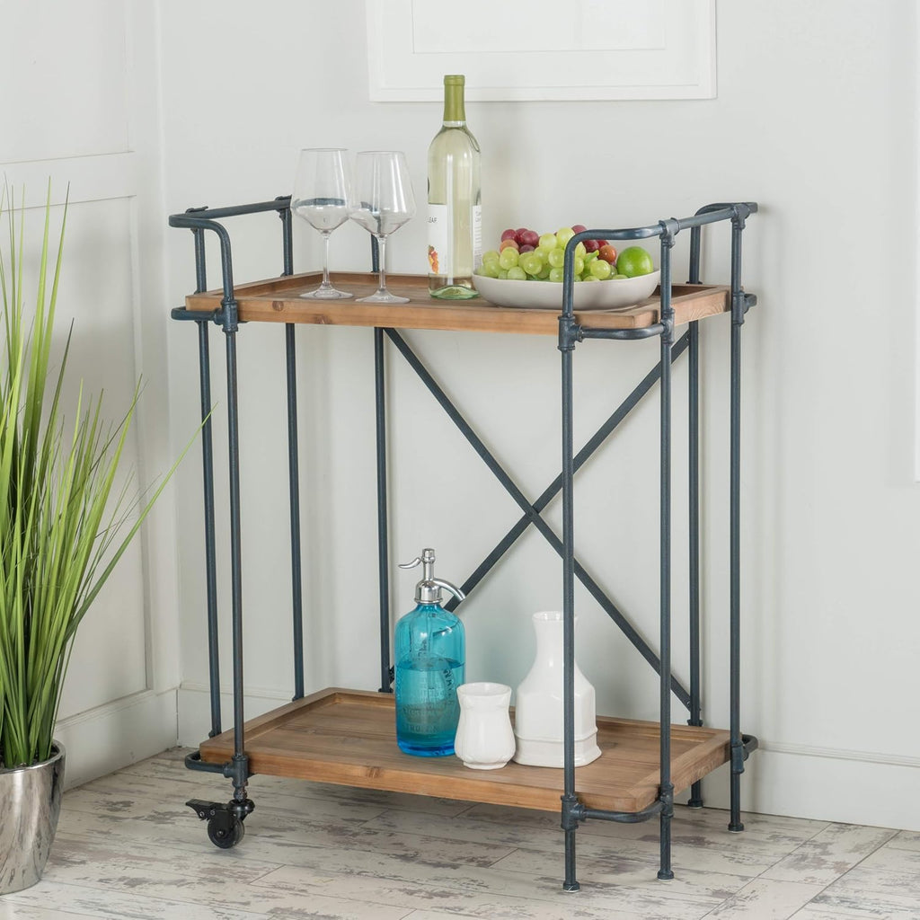 Antique Finish Firwood and Iron Coffee Cart D3342