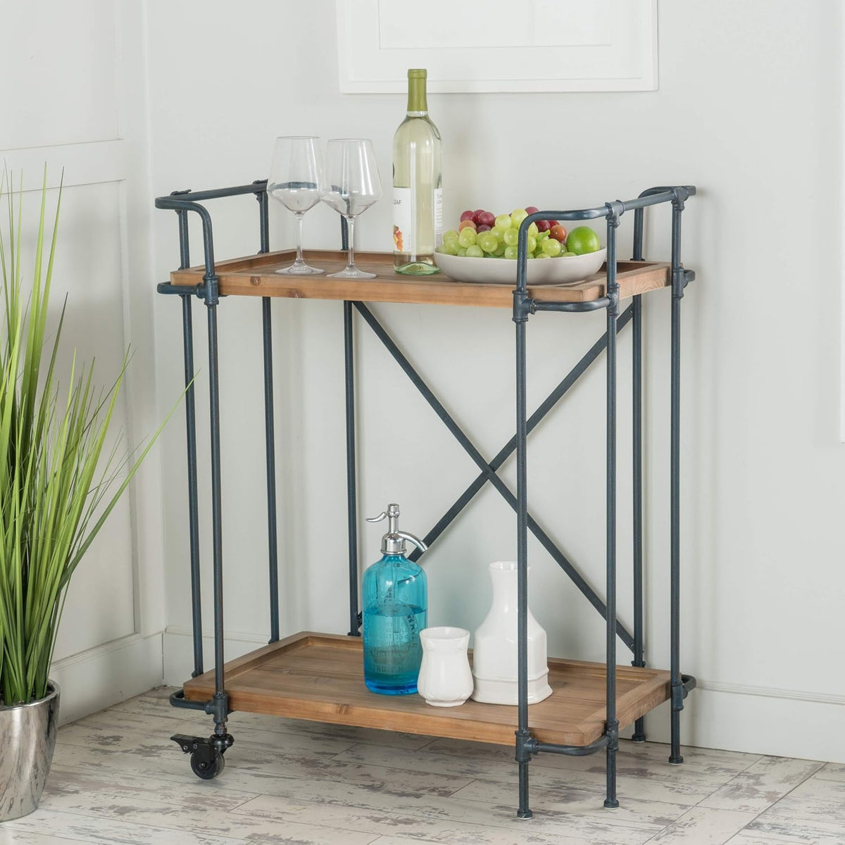 Antique Finish Firwood and Iron Coffee Cart D3342