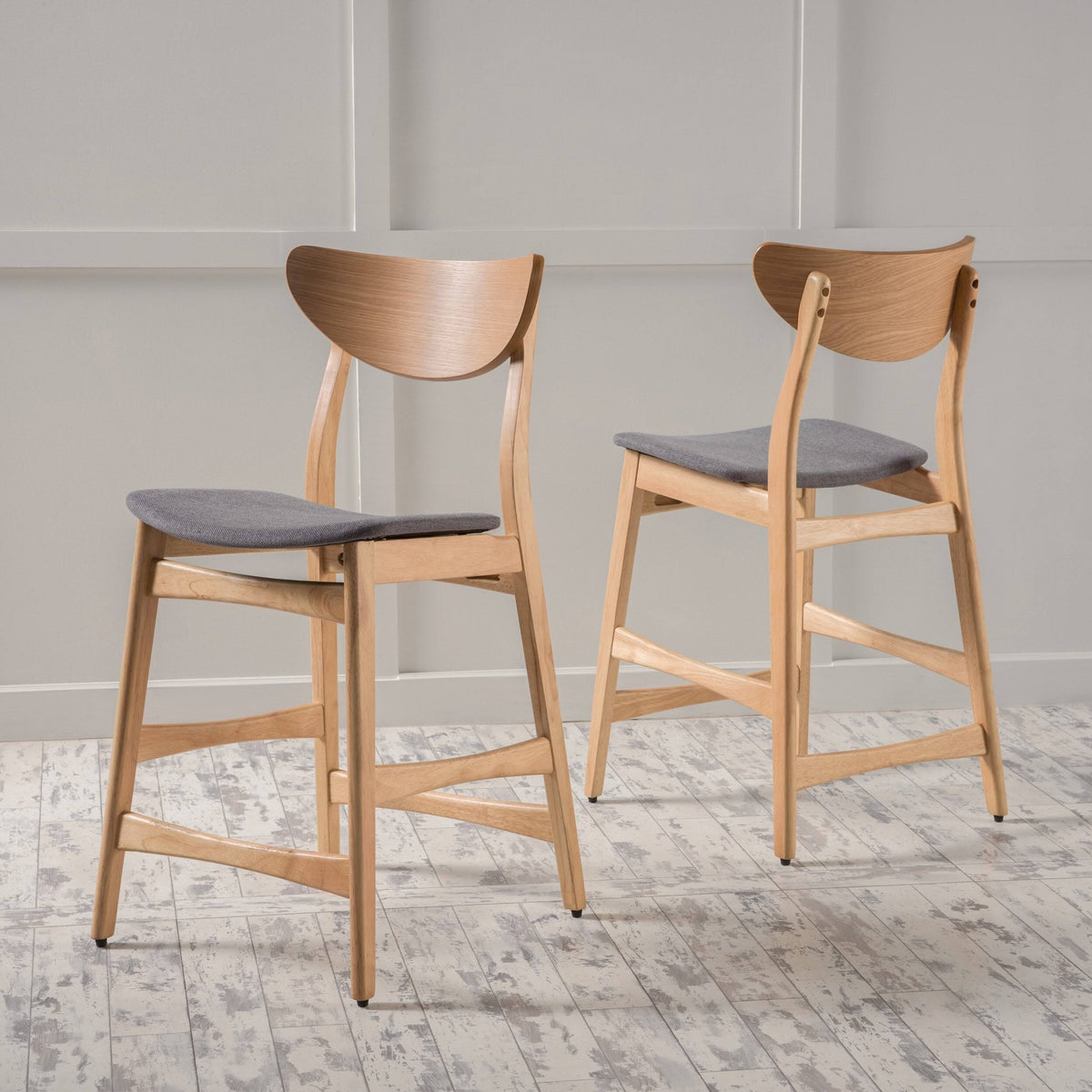 Light Beige Natural Walnut Wood Counter Stool Set of 2 J713025