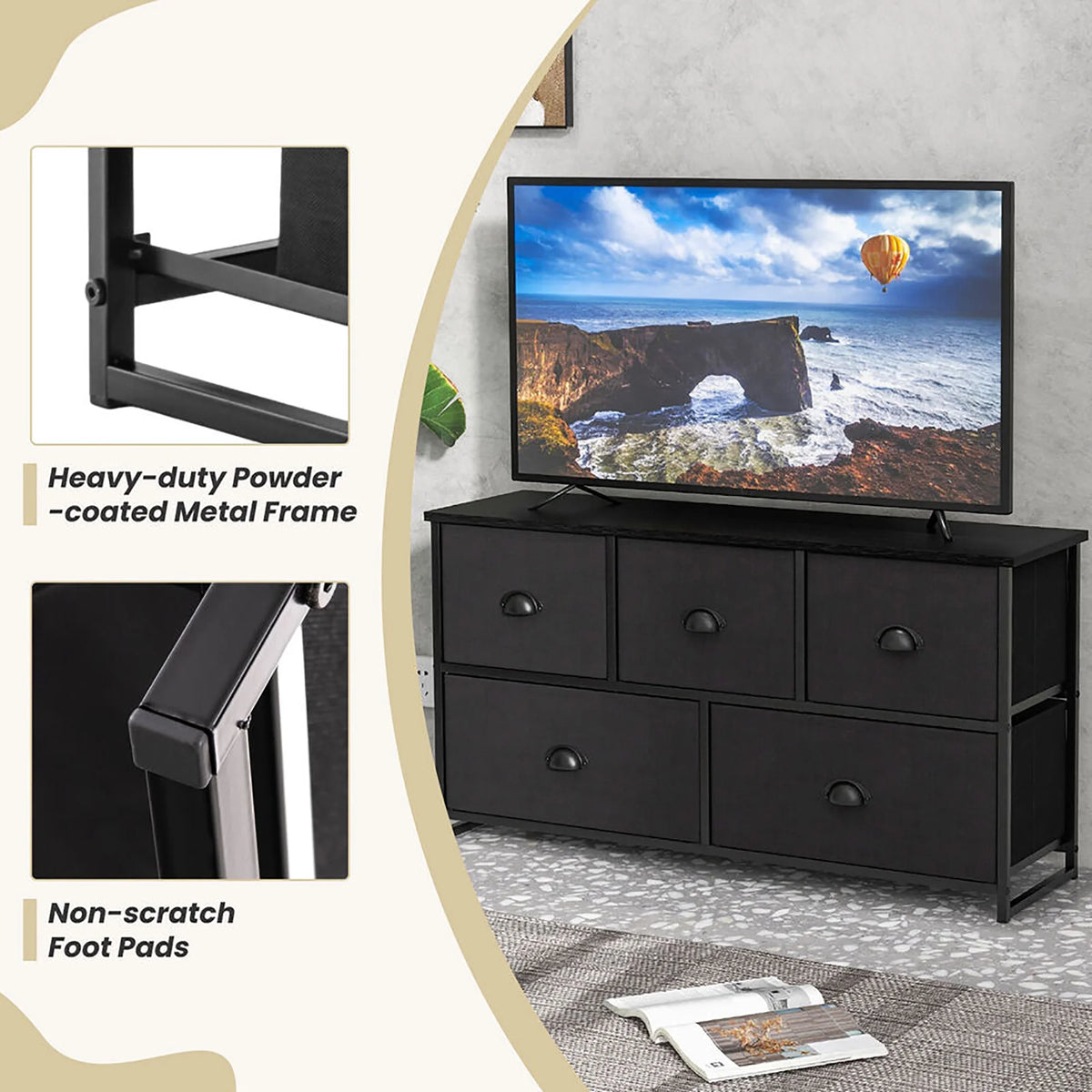 5 Drawer Dresser with Fabric Bins L75097