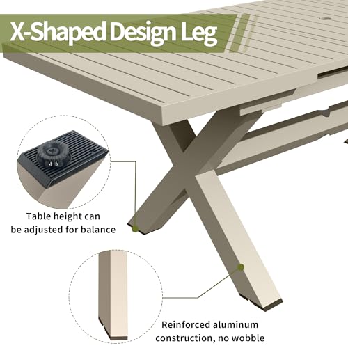 Aluminum Extendable Outdoor Dining Table for 8 with Umbrella Hole R9335