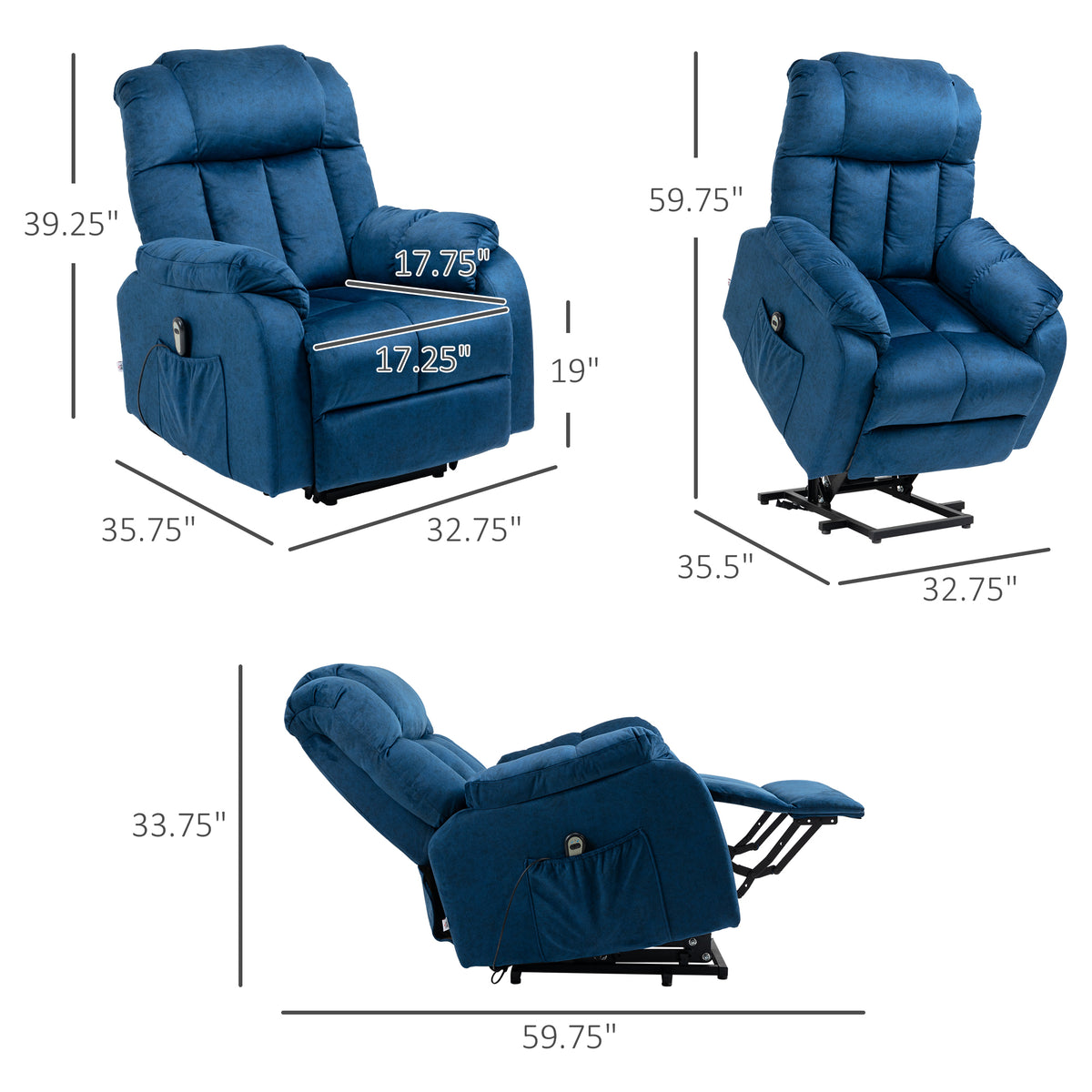 Blue Electric Lift Recliner Chair with Remote Control B74066