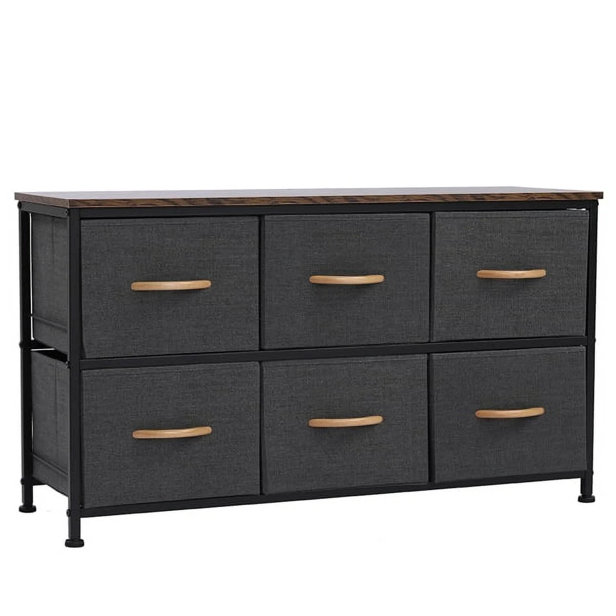 Gray 6 Drawer Fabric Dresser with Wooden Tabletop C5958