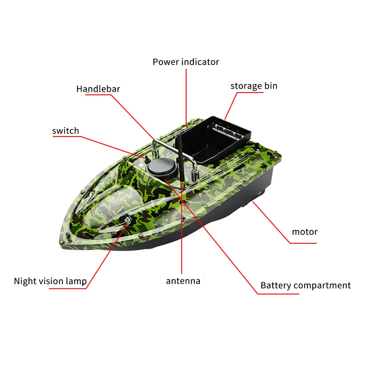 12000mah Battery Remote Control Bait Boat with Night Light N9308
