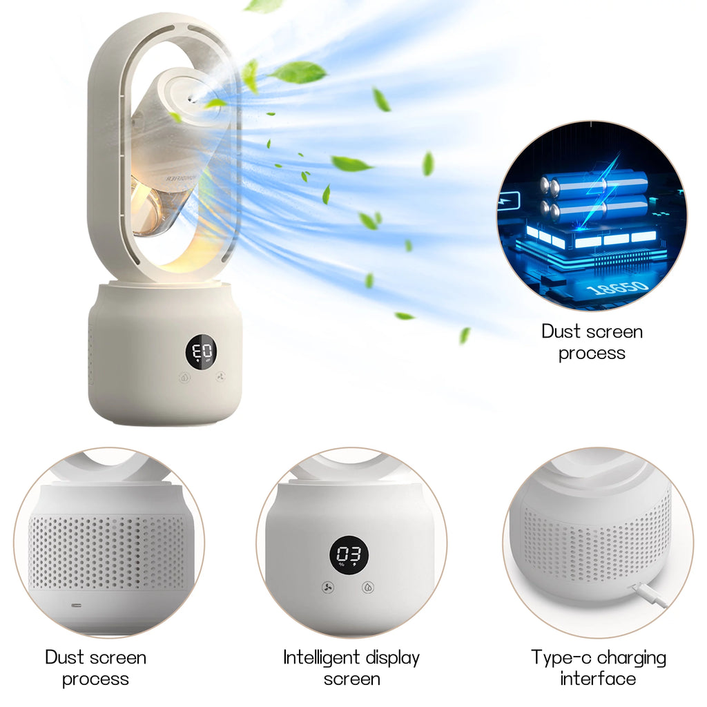 White 3 Speeds Bladeless Tower Fan with Humidifier M70344