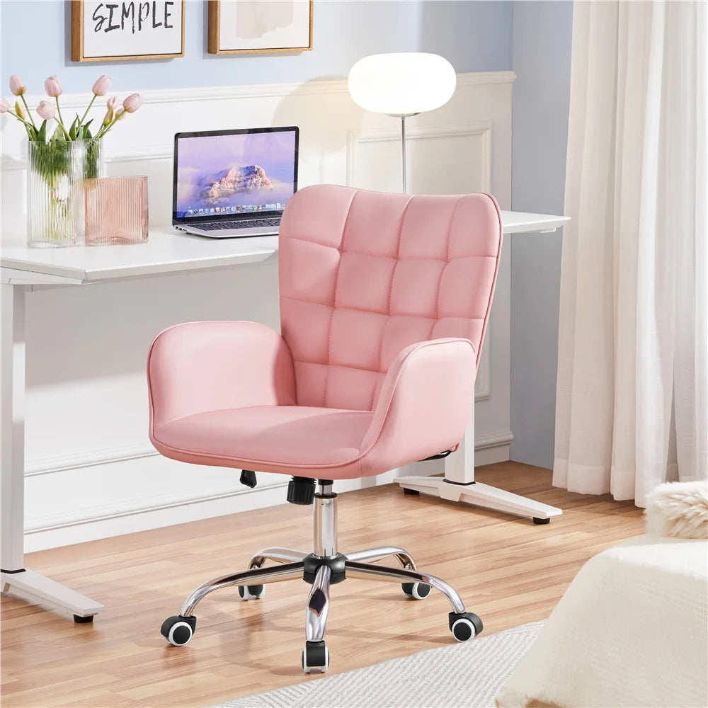 Pink Faux Leather Office Chair with Padded Armrests R6774