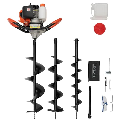52cc 1700W Gas Powered Auger Post Hole Digger with 3 Drill Bits Y85339