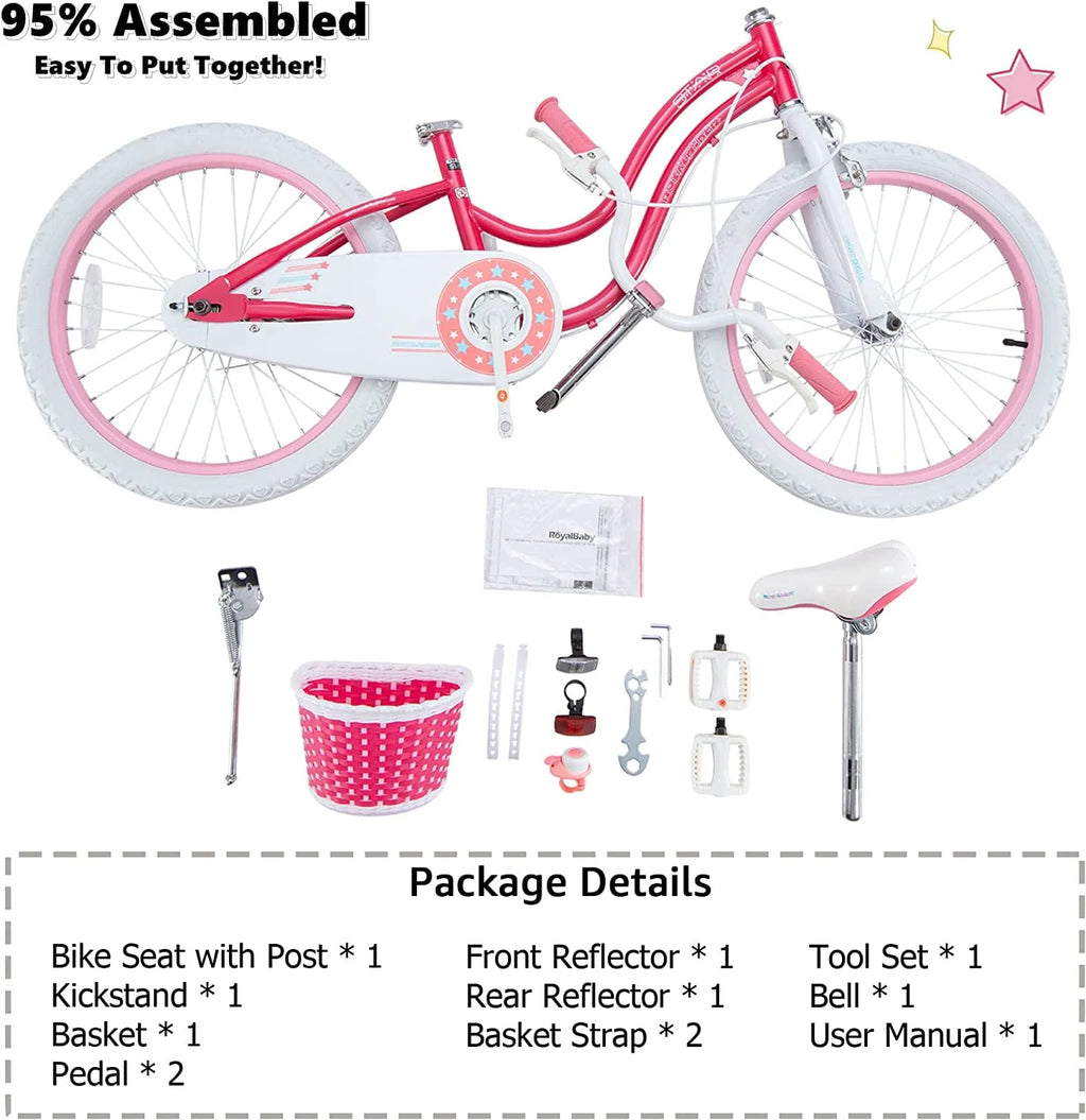20 Inch Kids Bike with Kickstand Basket Pink K6073
