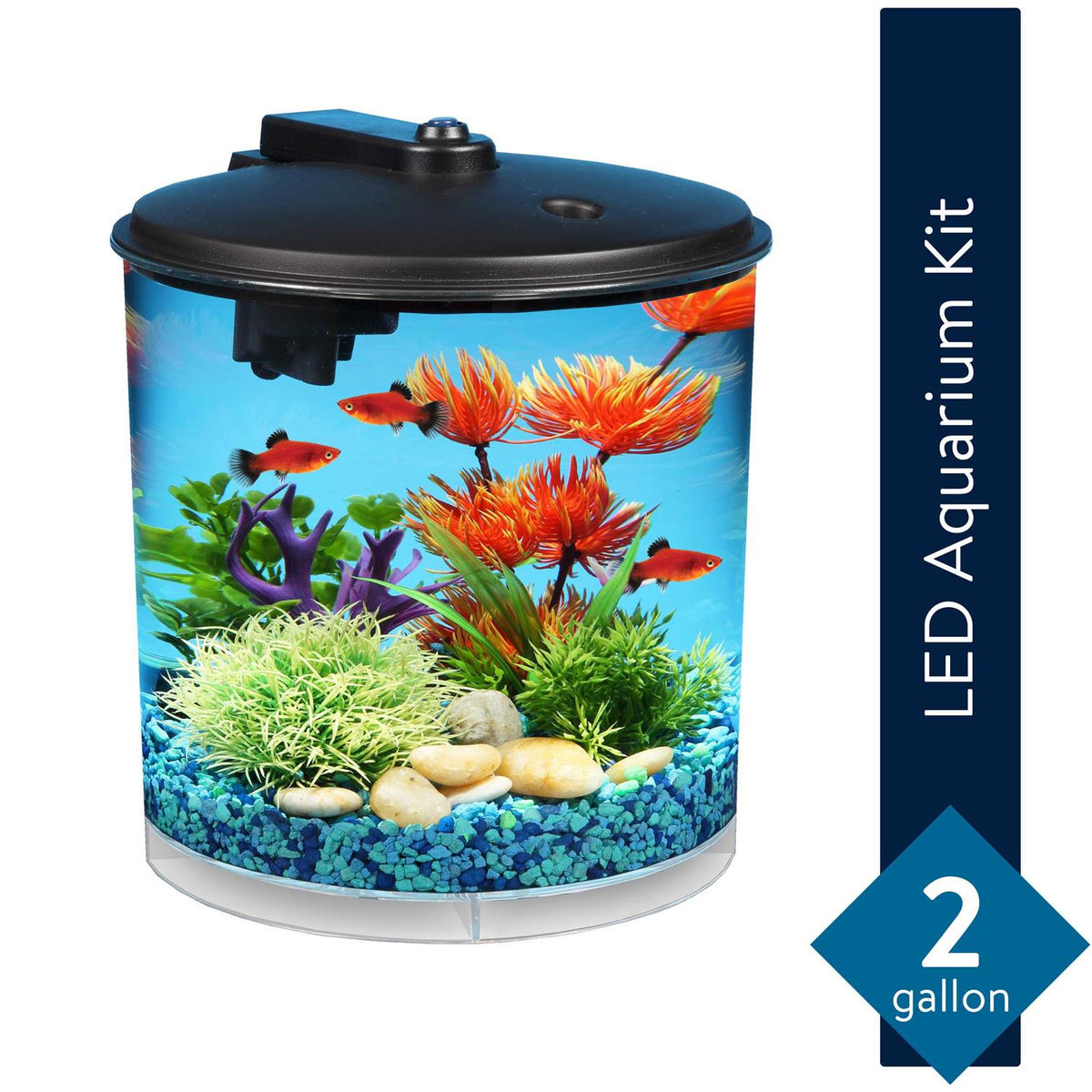 2-Gallon Plastic 360 Aquarium with Power Filter & LED Lighting L938910