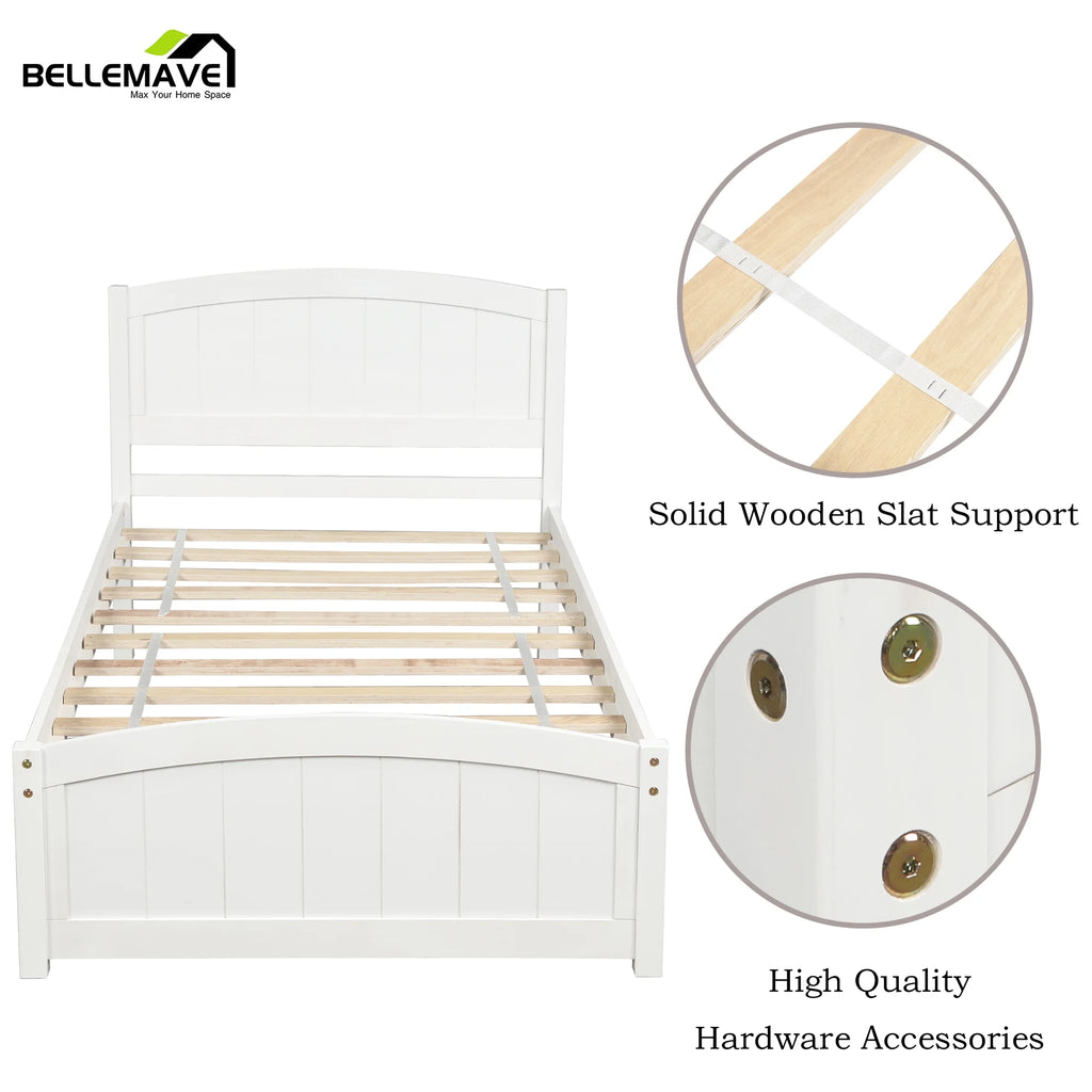 Twin White Wood Kids Platform Bed D798114