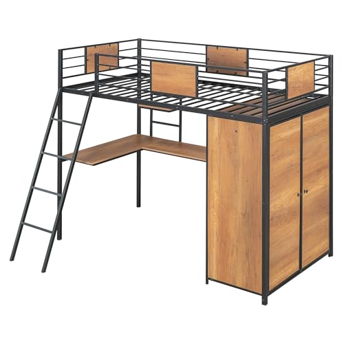 Black Twin Loft Bed with Desk and Storage G177899
