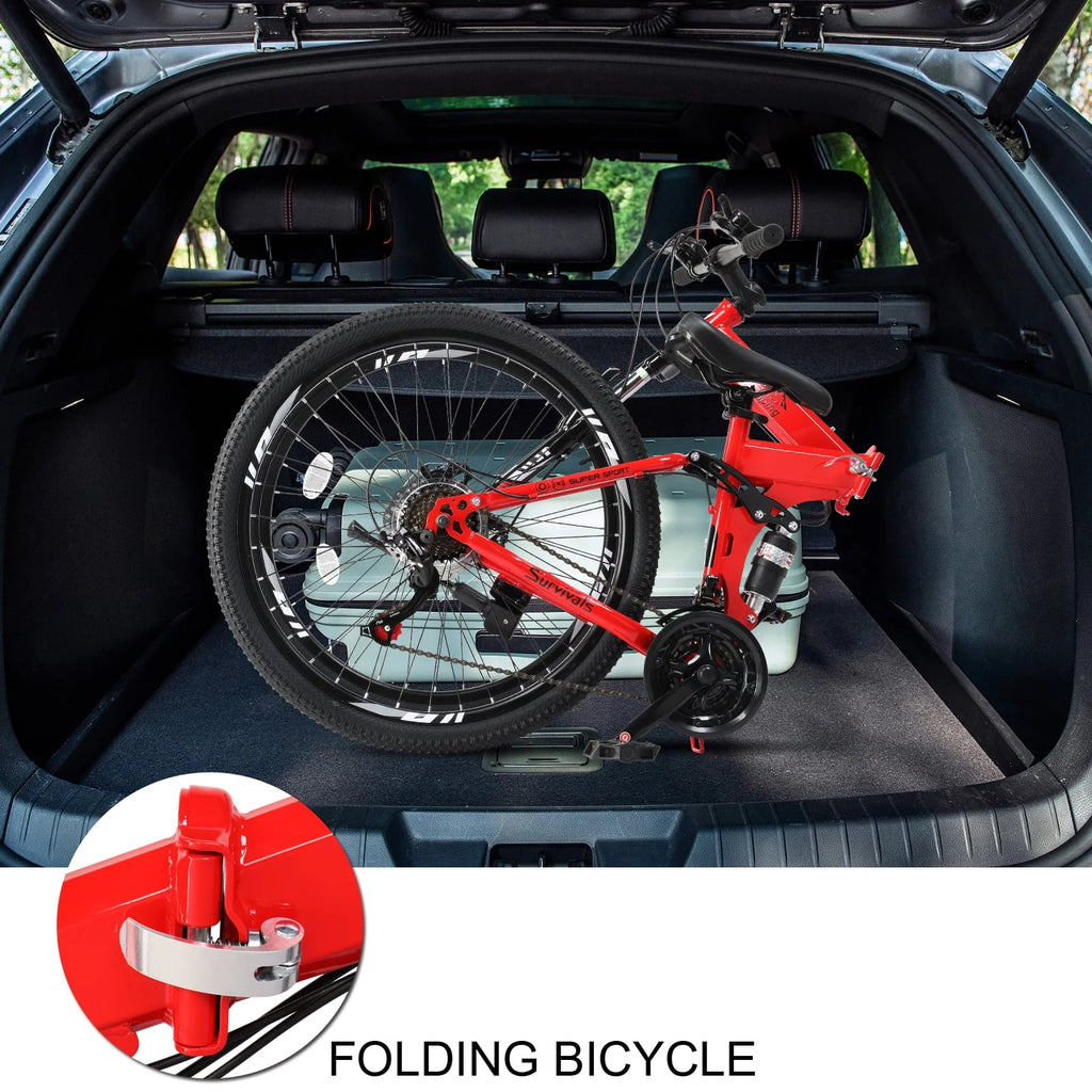 Folding Mountain Bike 21-Speed 26 inch Wheels Red V440495