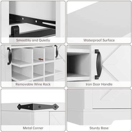White Buffet Cabinet with 3 Drawers and Sliding Barn Door W5848