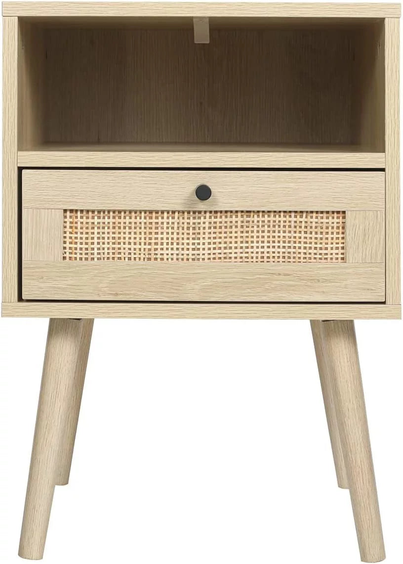 Rattan End Table with 1 Drawer and Open Storage Shelf A370329