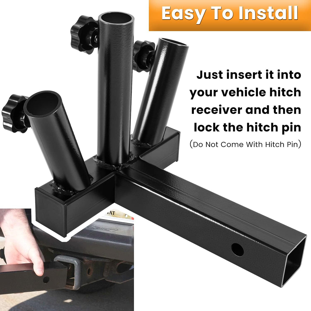 Black 3 Flagpole Hitch Mount Holder with 2 inch Hitch Receiver G204681