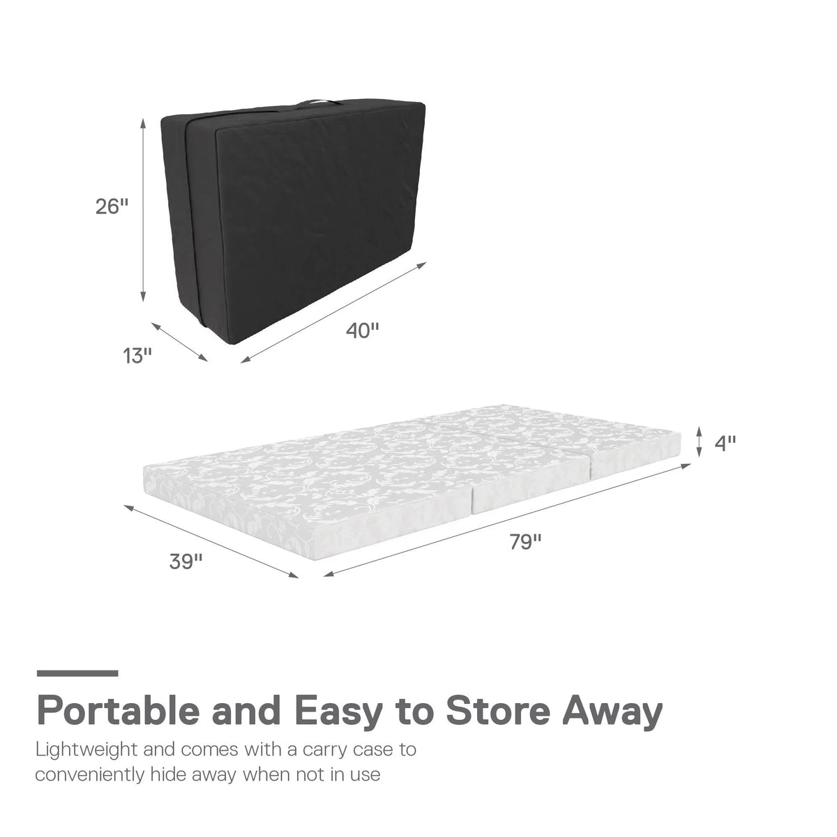 4-Inch Tri Folding Mattress with Carry Bag, Twin Size Q631