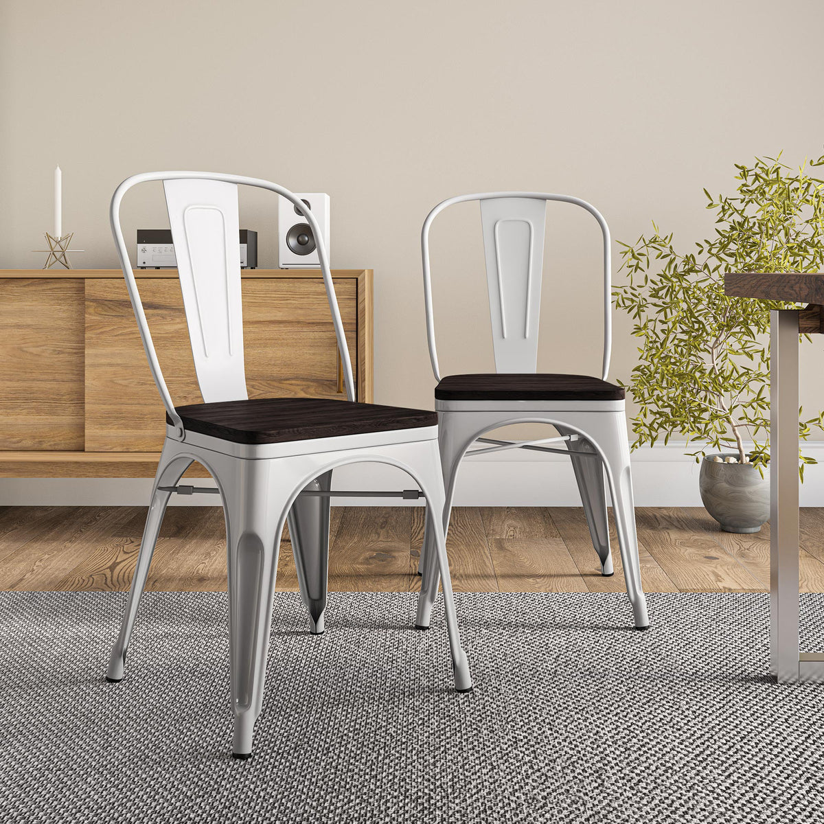 Gray Set of 4 Metal Wood Dining Chairs V2845