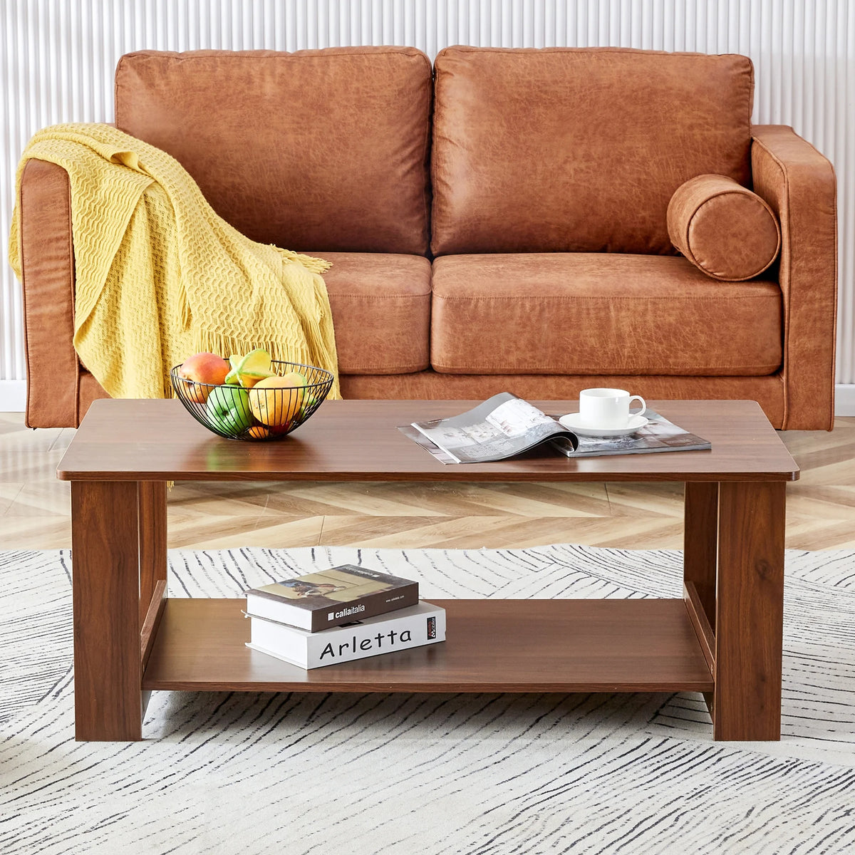 Walnut Textured Double Layered MDF Coffee Table 43.3" x 21.6" x 16.5" U82978