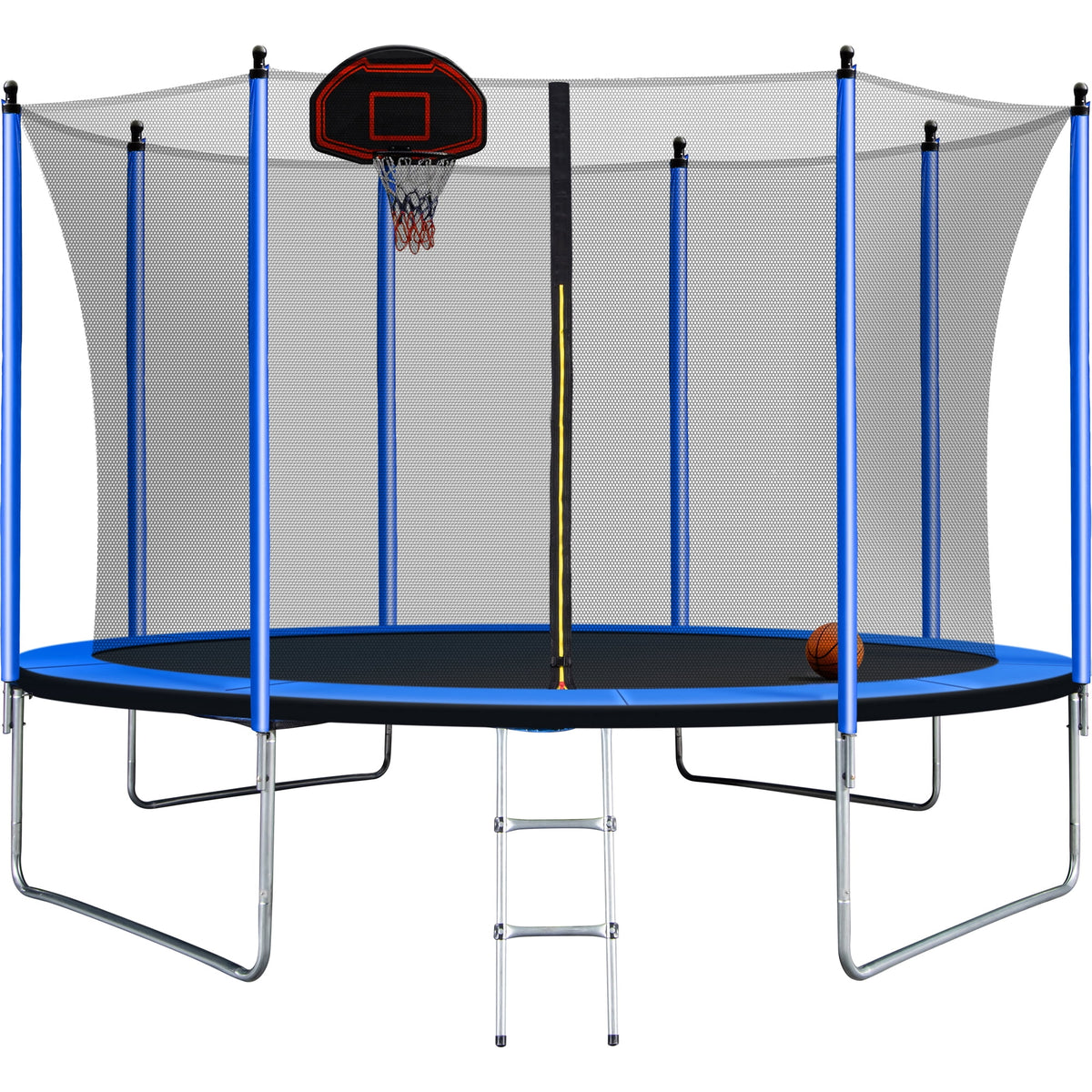 Blue 10FT Trampoline with Basketball Hoop and Ladder J254