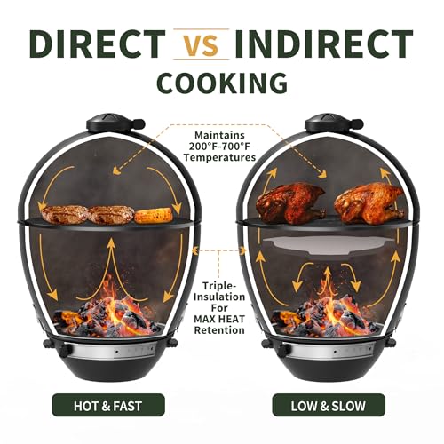 22" Cast Iron Kamado Charcoal Grill & Smoker W223