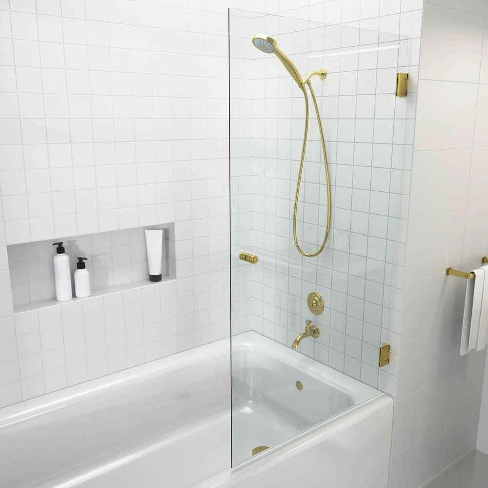 Frameless Wall Hinged Bathtub Door in Polished Brass G202
