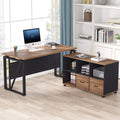 L-Shaped Computer Desk with File Cabinet and Storage Shelves V725