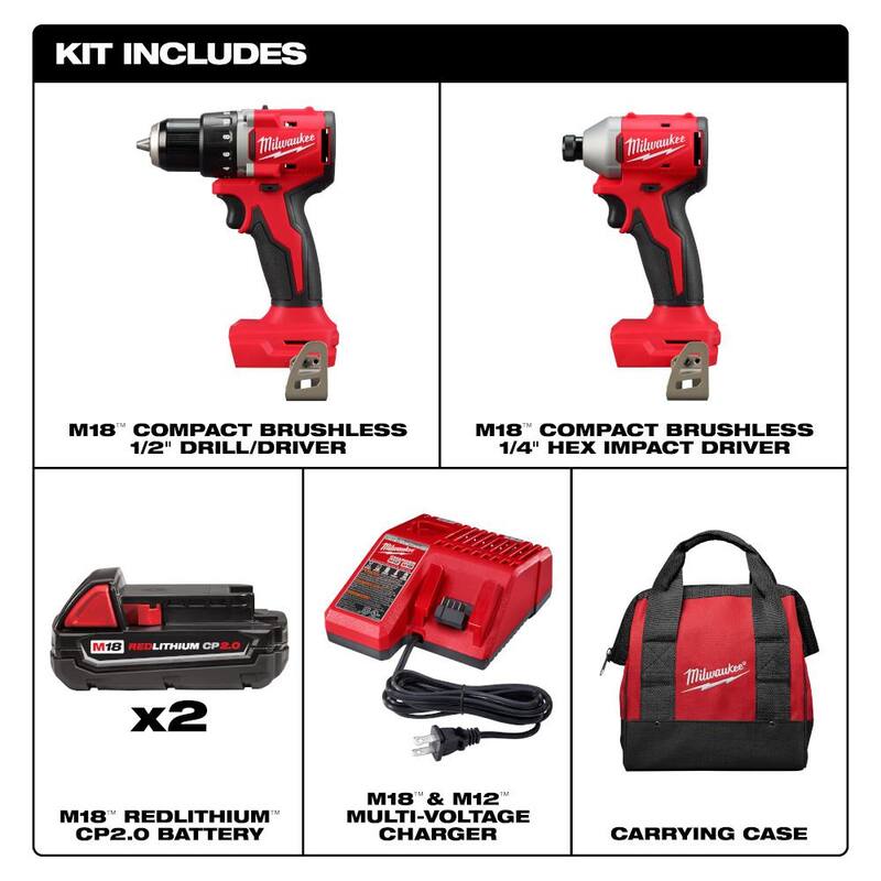 18V Lithium-Ion Brushless Cordless Compact Drill/Impact Combo Kit (2-Tool) with Oscillating Multi-Tool M199045