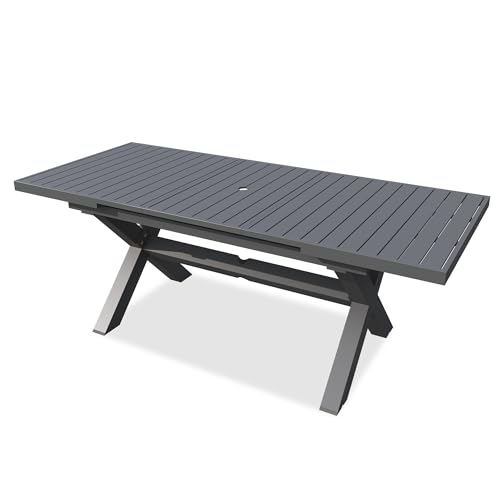 Aluminum Extendable Outdoor Dining Table for 8 with Umbrella Hole R9335