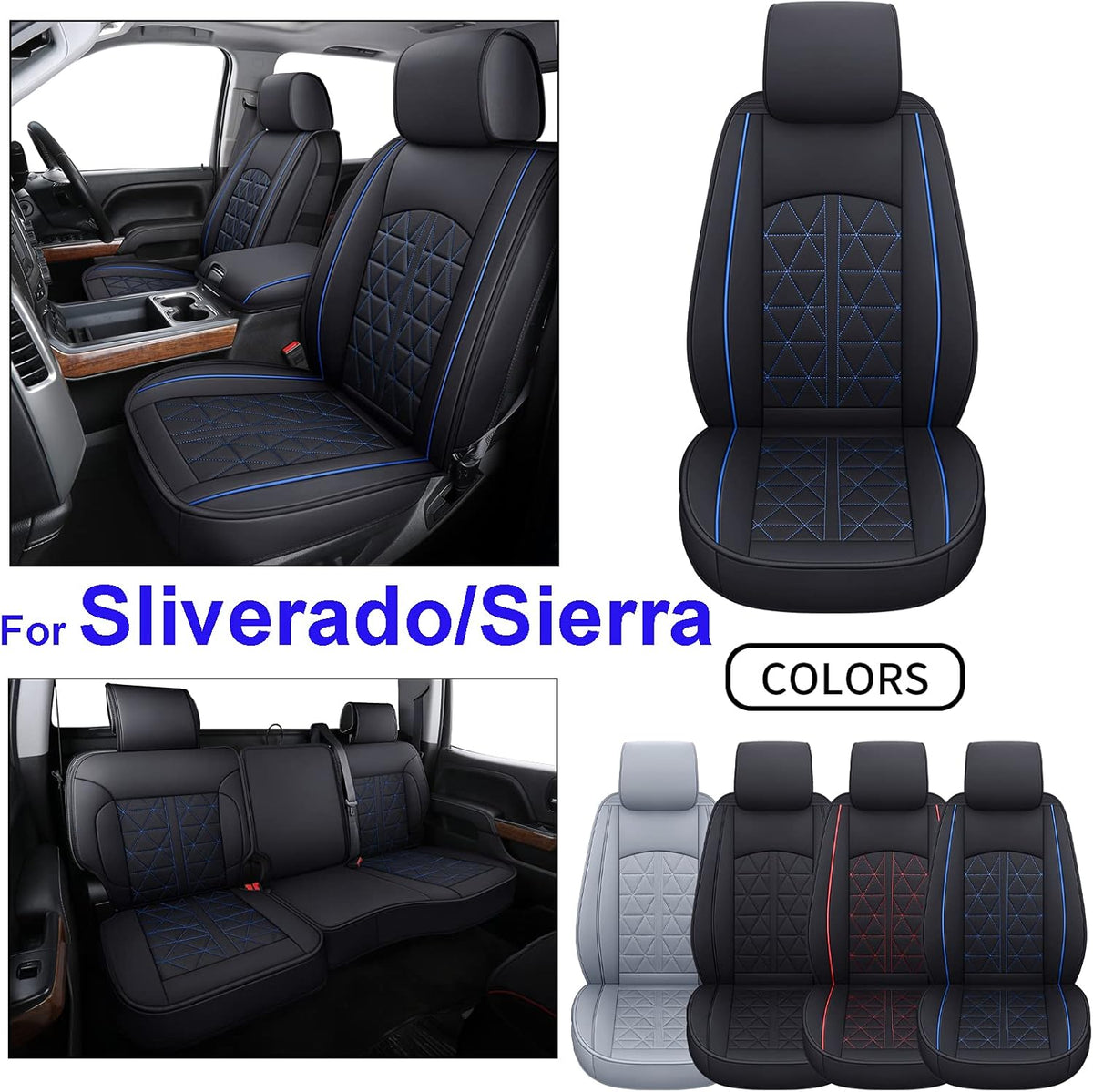 Black&Blue Synthetic Leather Seat Cover Full Set V300