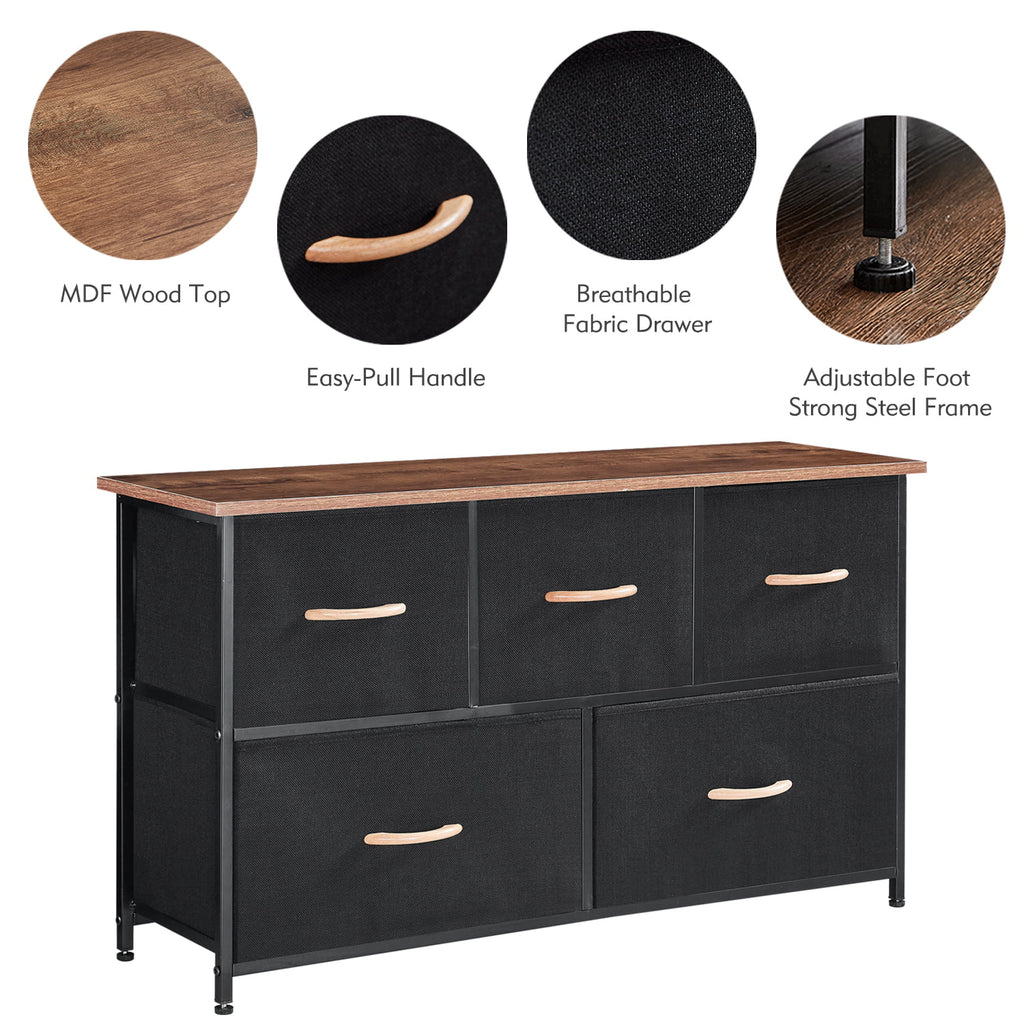 5 Drawer Steel Frame Wood Top Dresser C678512