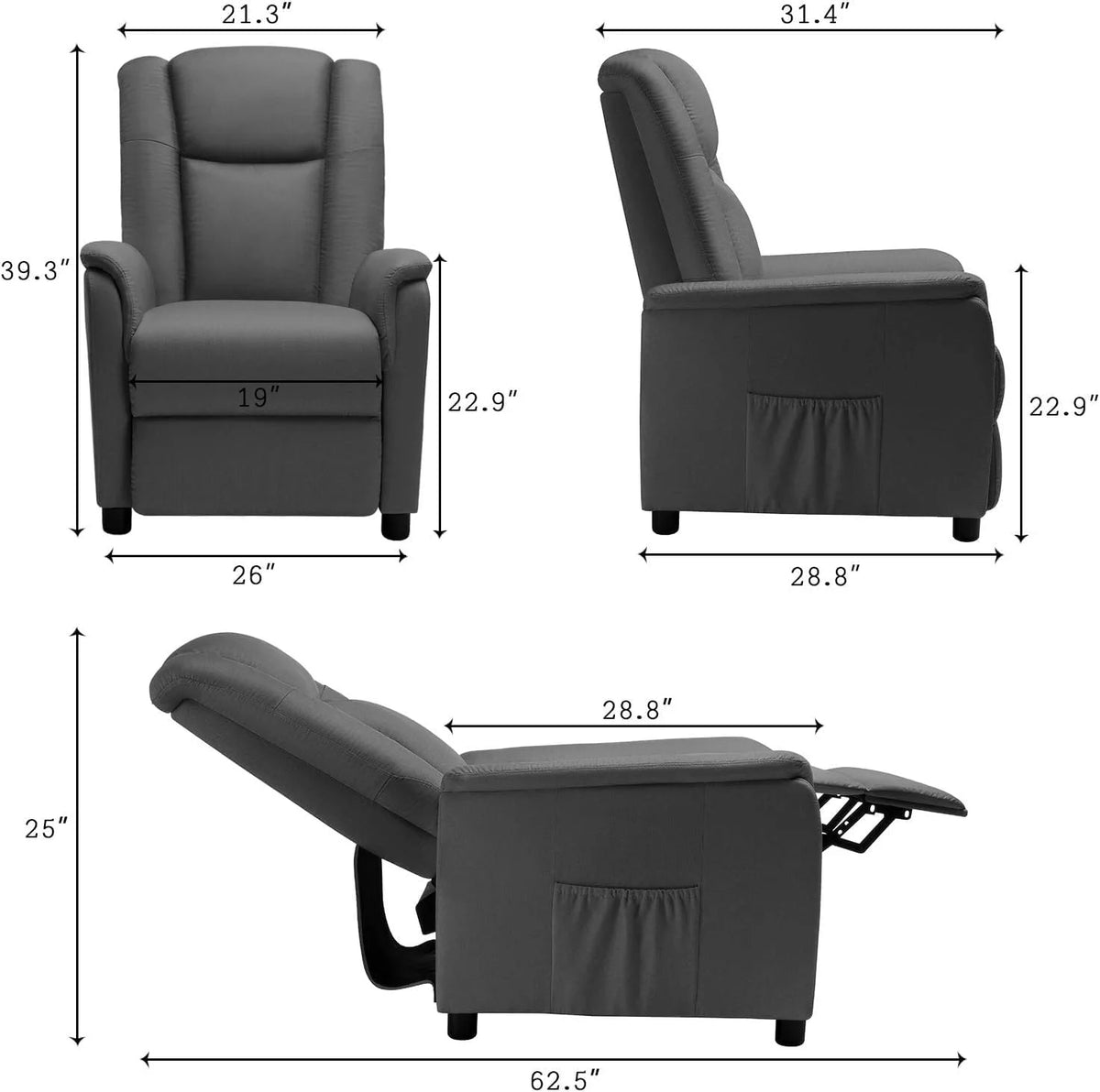 Fabric Recliner Chair with Footrest and Backrest C739788