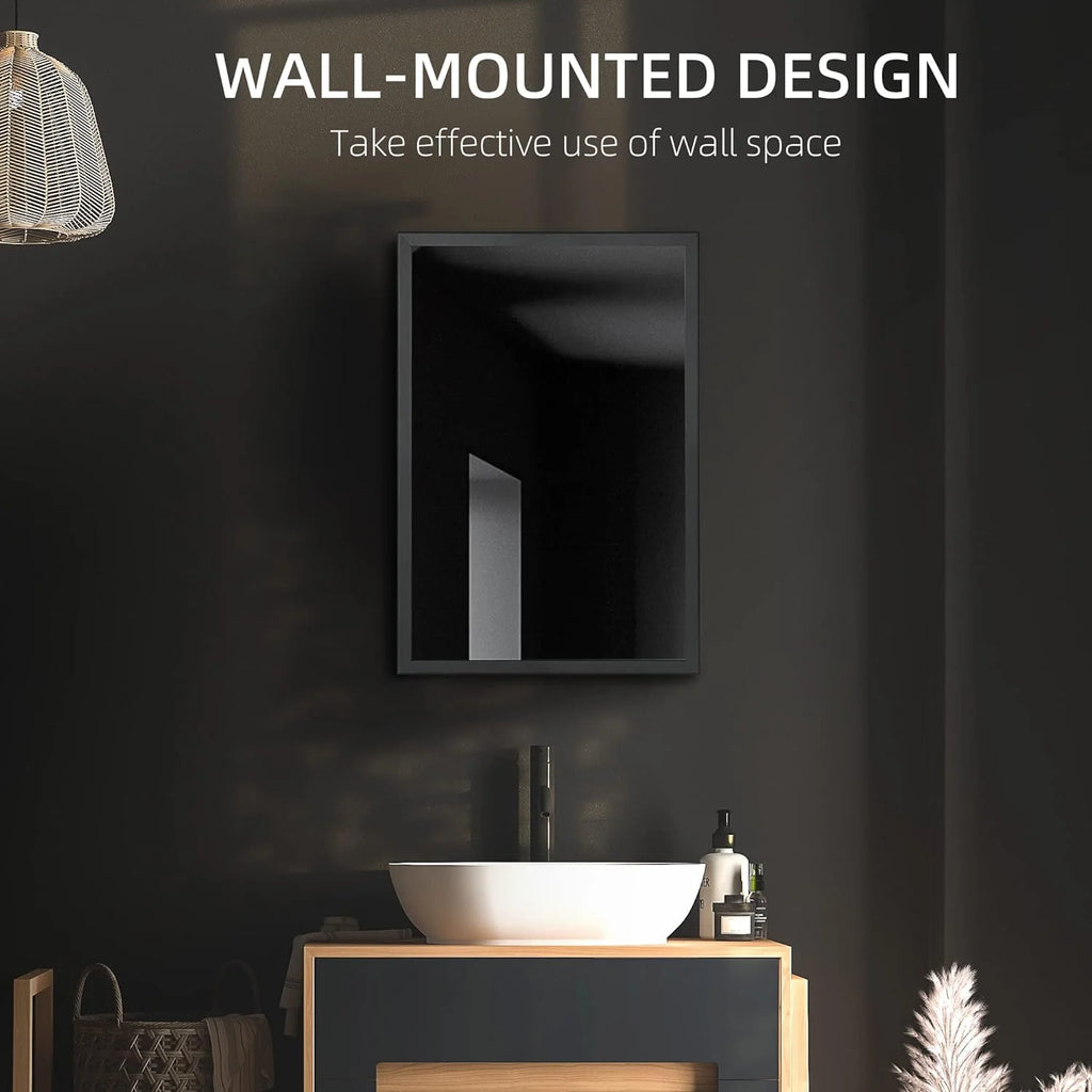 Black Stainless Steel Wall-Mounted Medicine Cabinet with Mirror O78137