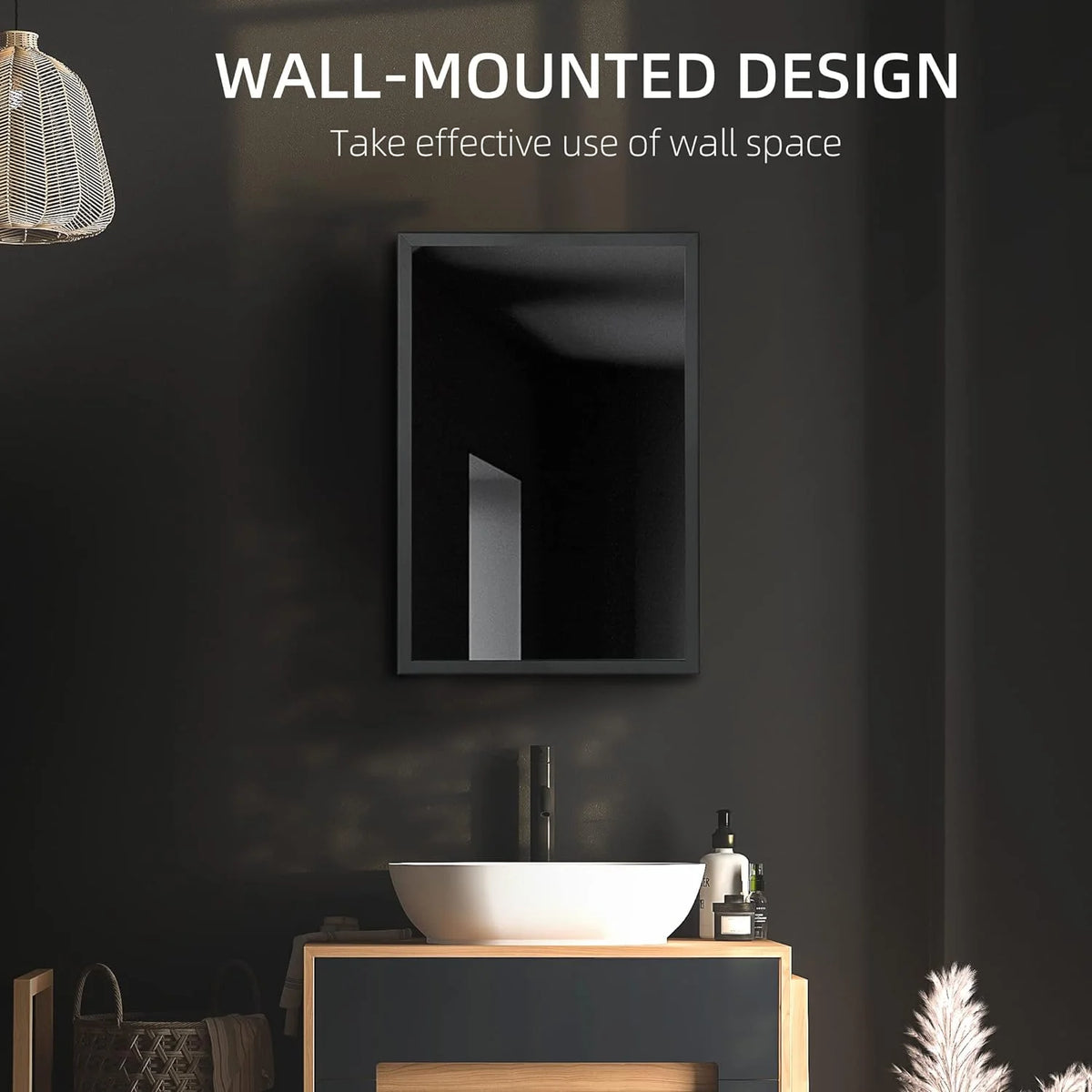 Black Stainless Steel Wall-Mounted Medicine Cabinet with Mirror O78137