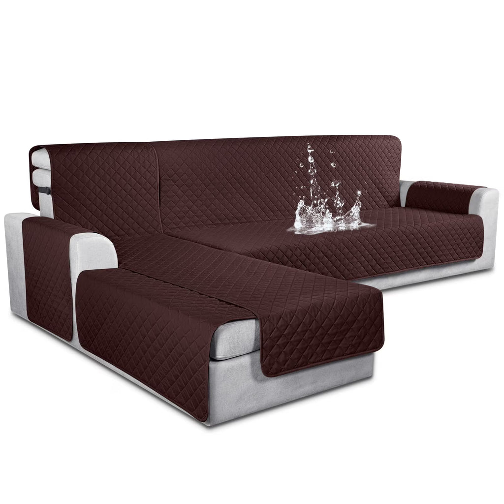 Large/Chocolate Waterproof L Shaped Sofa Covers 3pcs U6791