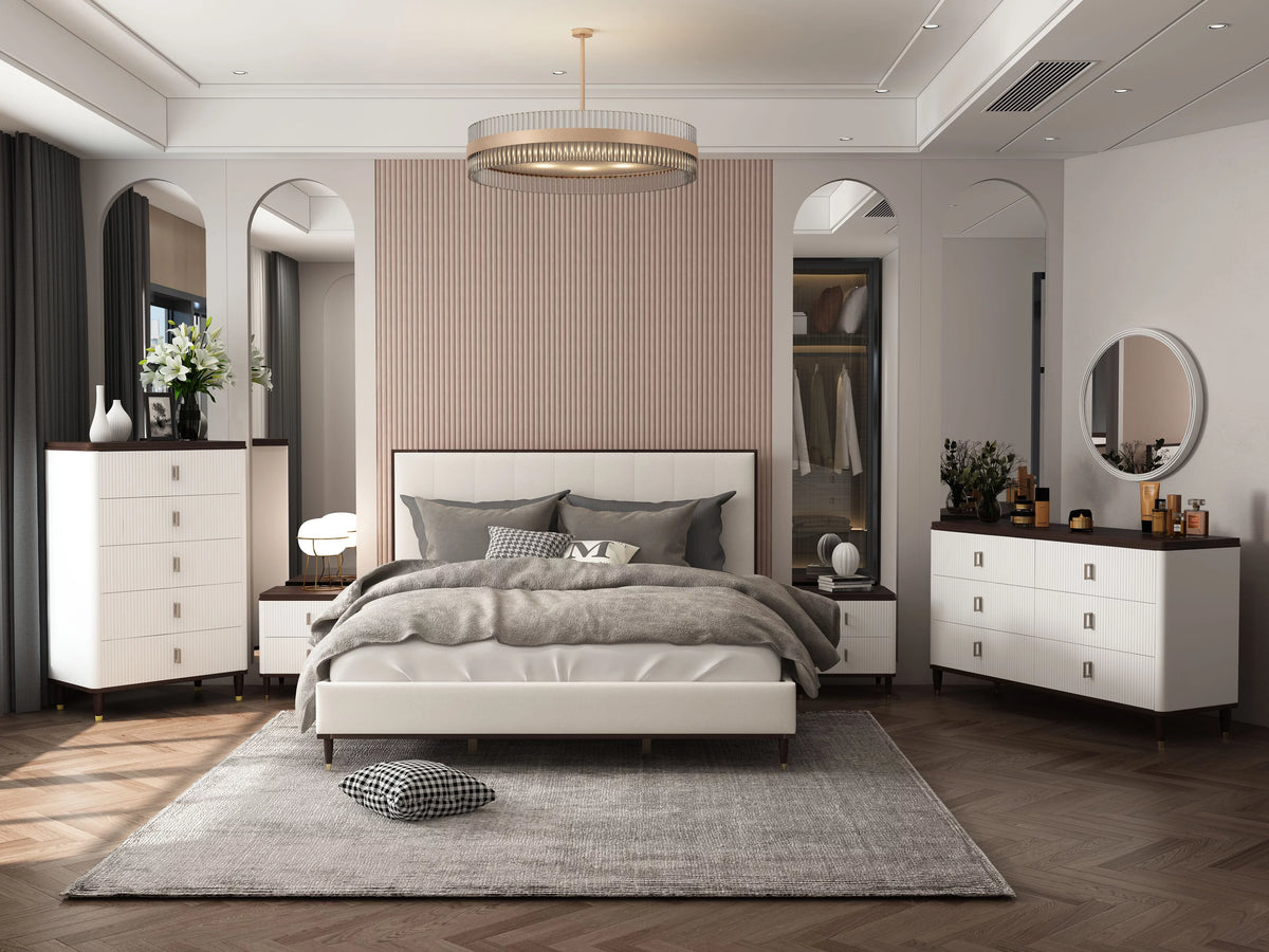 Light Gray and White and Brown Wooden Bed T99872
