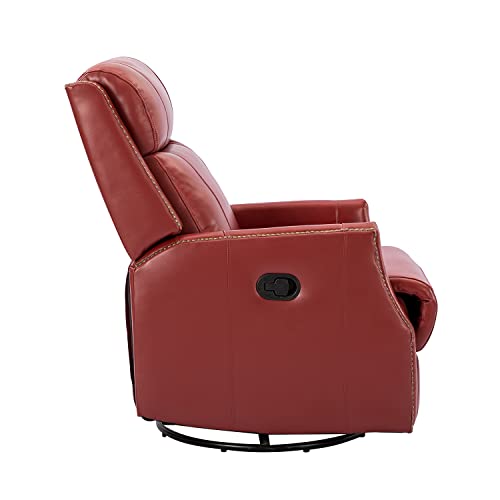 Red Genuine Leather Swivel Recliner Chair with Nailhead Trims C138351