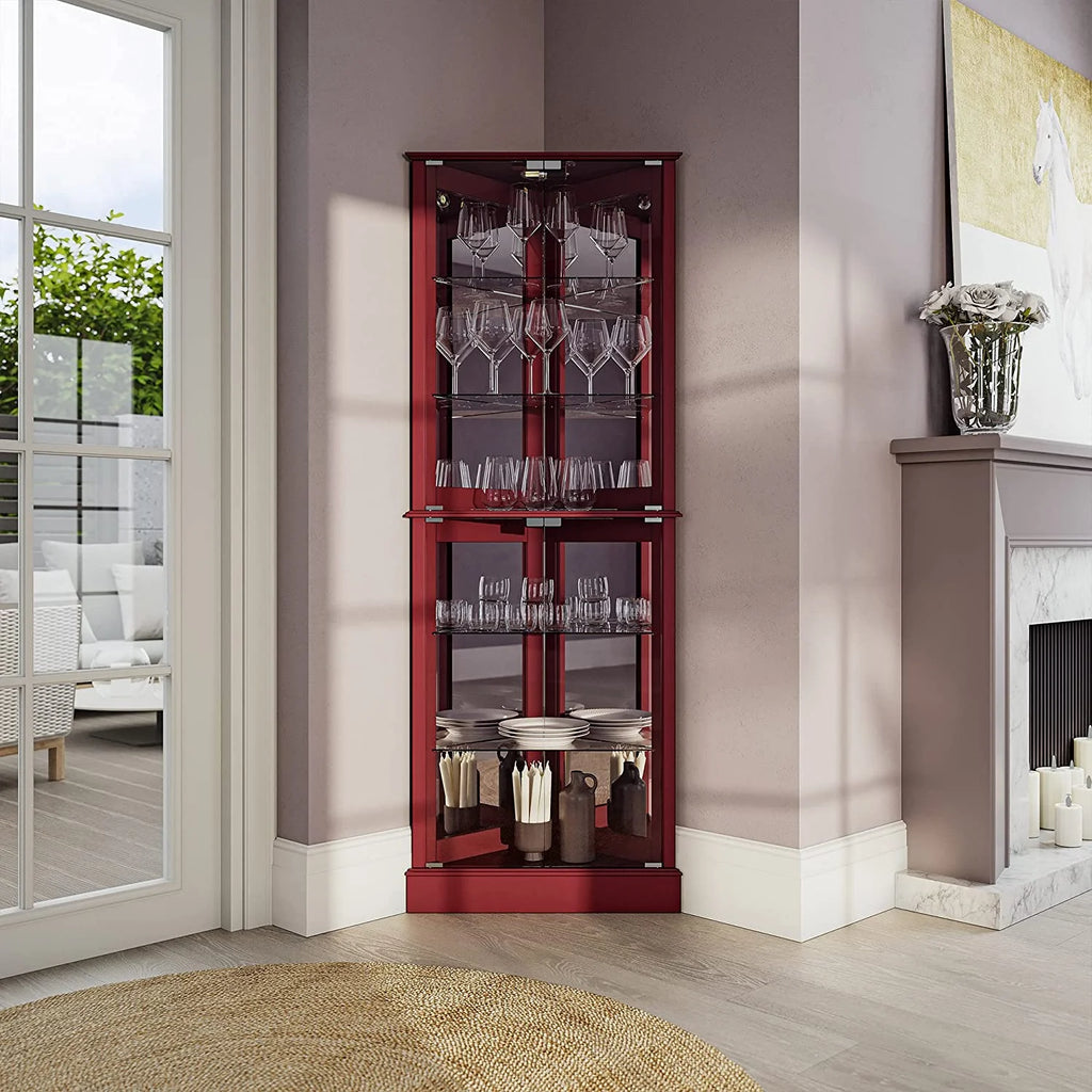 Lighted Corner Curio Cabinet with Tempered Glass Door, 6 Shelves T809230