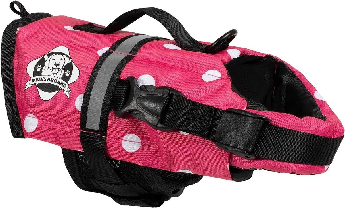 Pink & White Polka Dot Nylon Dog Life Jacket W969