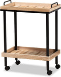 Oak Brown Finished Wood and Black Metal Kitchen Cart W588