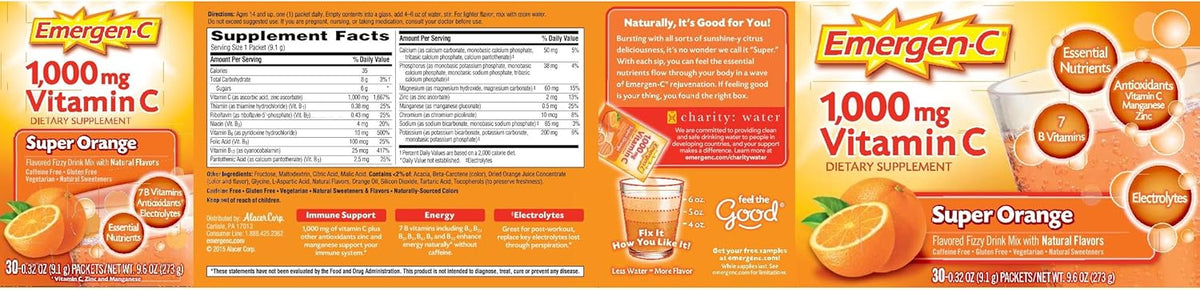 Vitamin C Fizzy Drink Mix Super Orange 1000 mg 0.32 Ounce Each 30 Count S52965