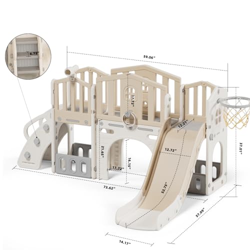 Gray 8 in 1 Toddler Slide Set with Basketball Hoop W550245