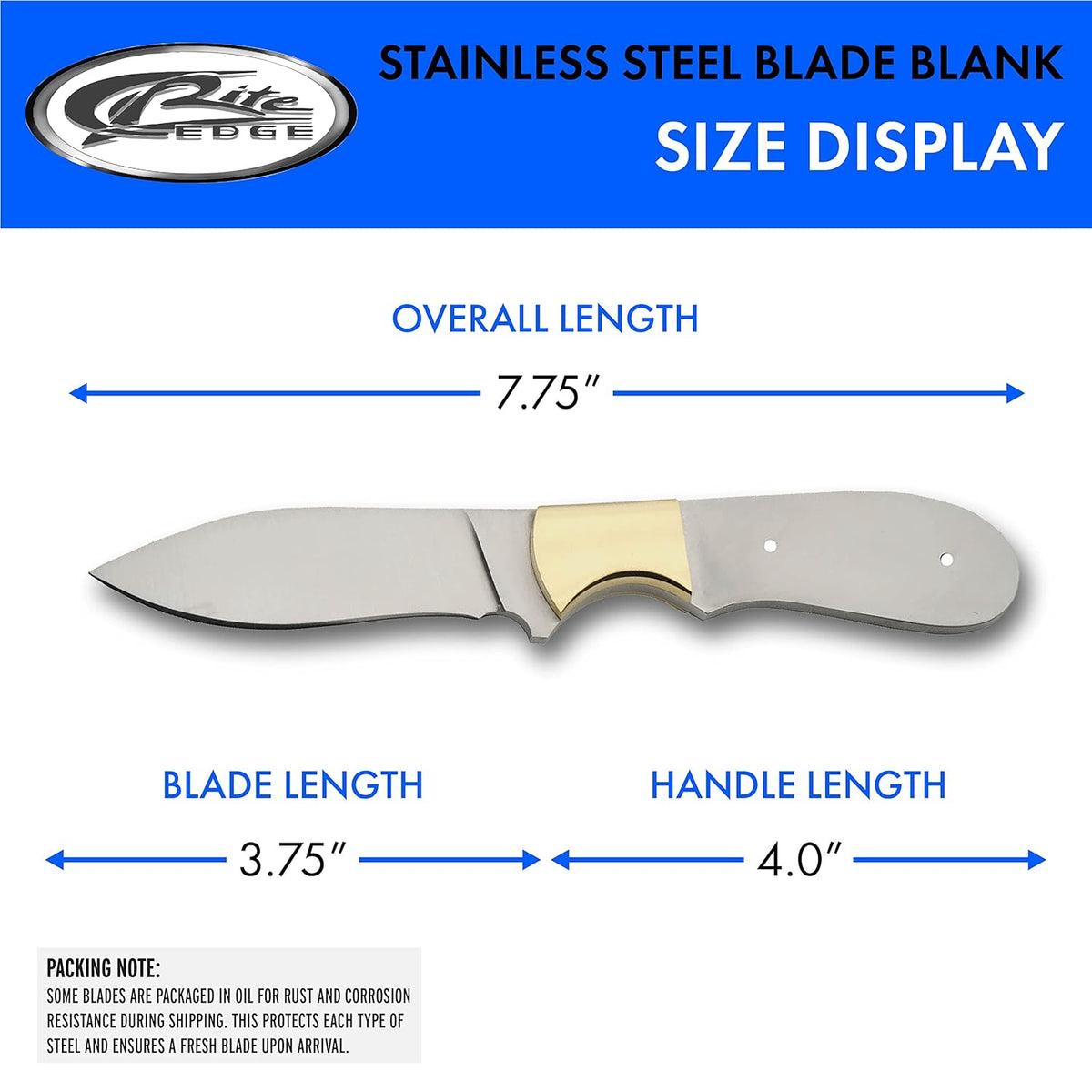 7.75" Full Tang Stainless Steel Drop Point Knife Blade Blank H382