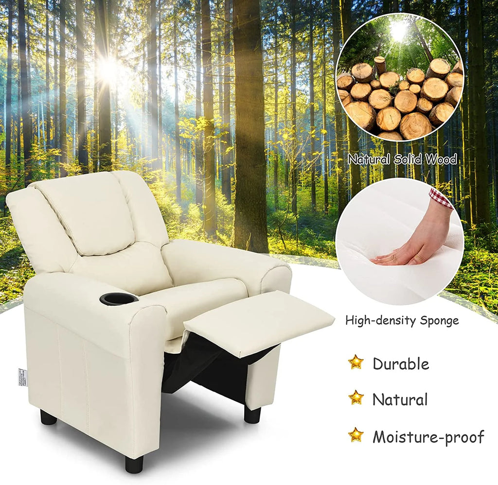 Beige PU Leather Toddler Armrest Sofa Recliner S21851