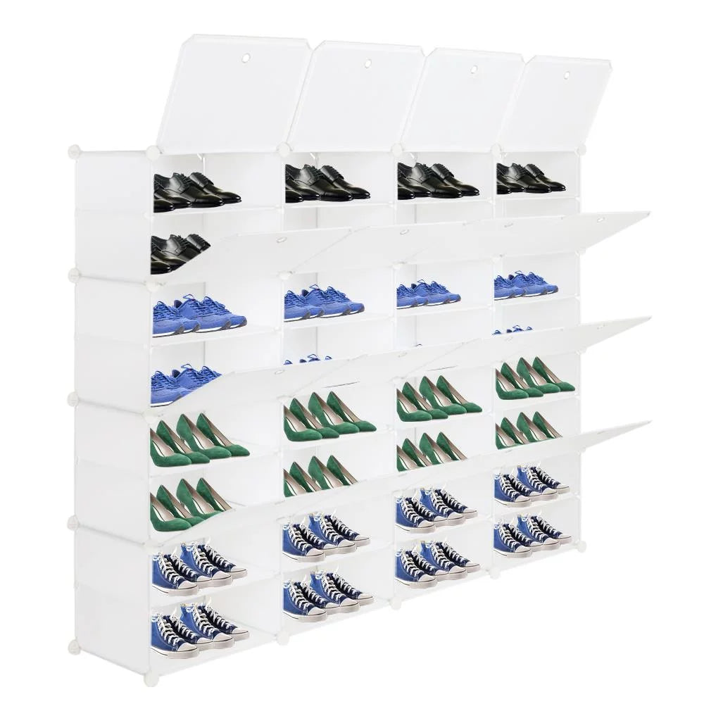 32-Cube 64-Pair 8-Tier White Shoe Storage Cabinet T23476