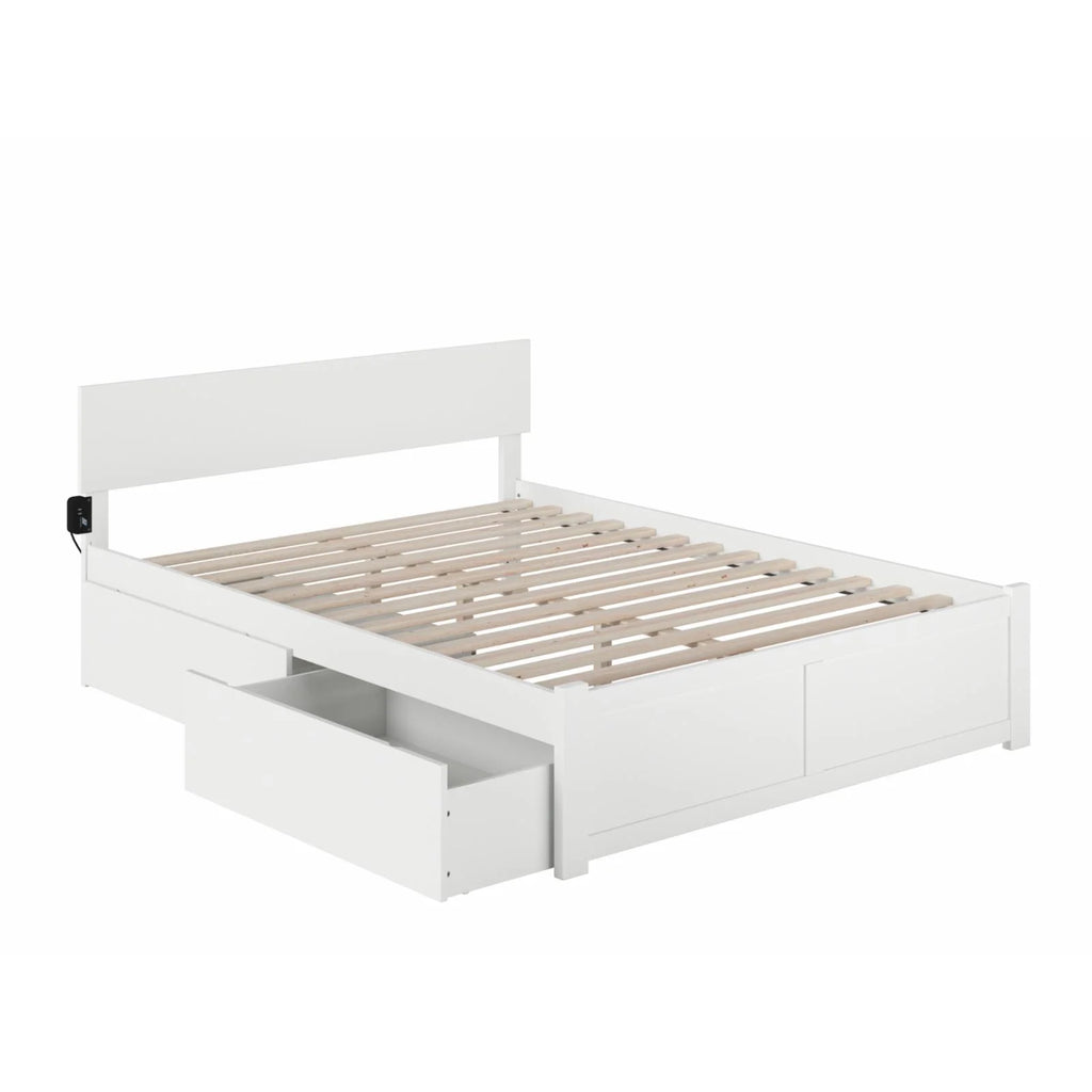 King Solid Wood Bed with Storage Drawers in White I43822