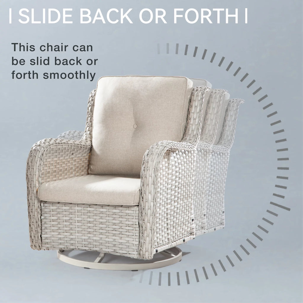 Outdoor Swivel Rocker Wicker Patio Chairs Set of 2 with Table, Blue J633778