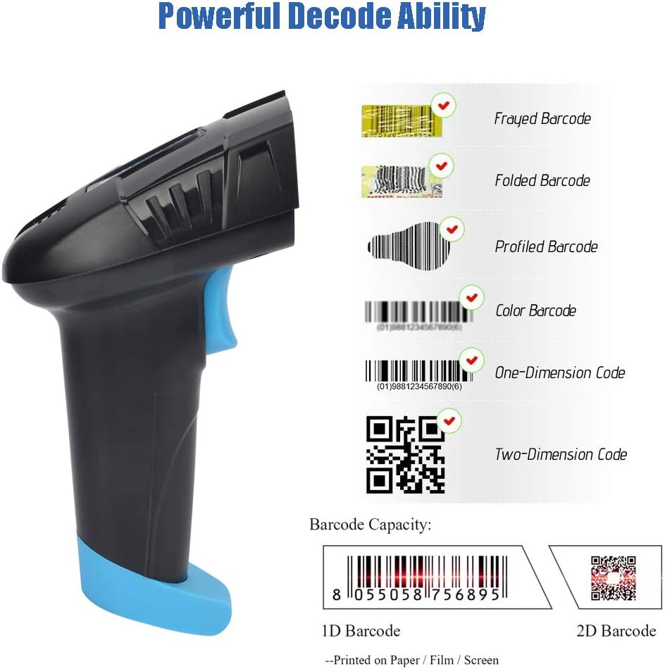 Cordless Barcode Scanner 2D QR Code Bar Code Reader with USB Cradle Pack of 2 K5042