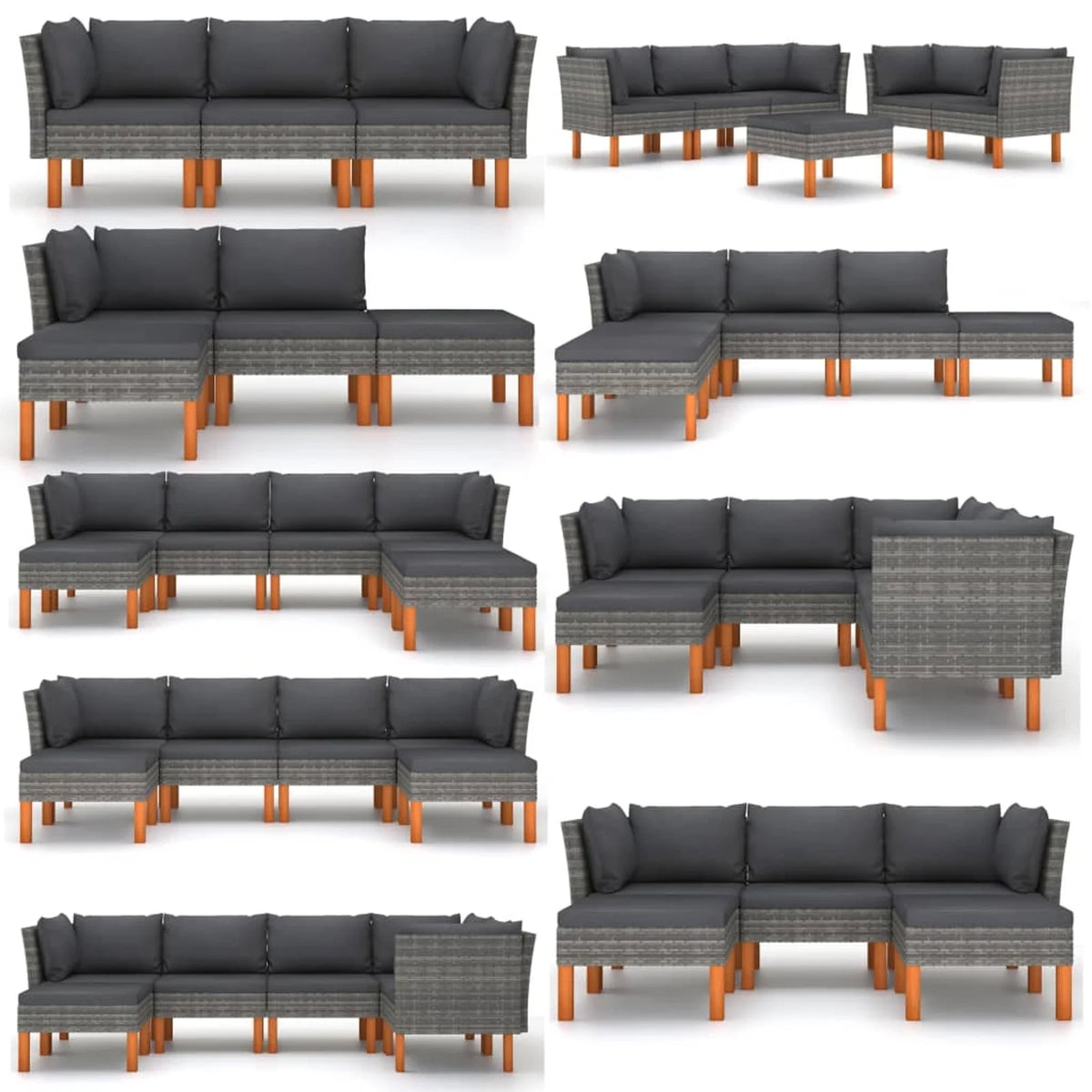Corner Sofa Poly Rattan and Solid Eucalyptus Wood T8816