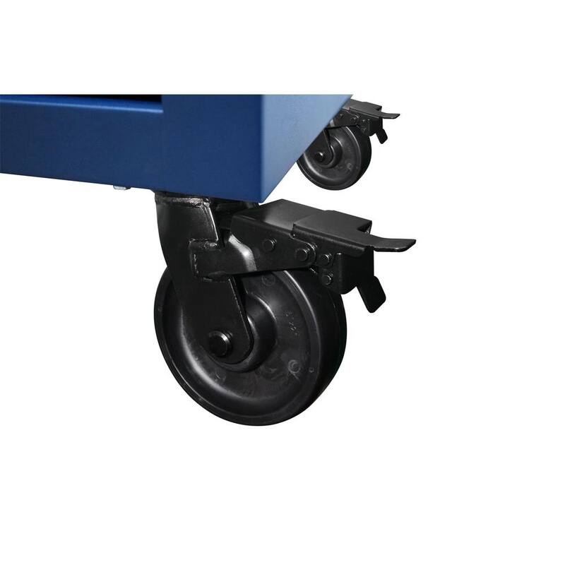 72 in. Heavy Duty Matte Blue Mobile Workbench Cabinet with Solid Wood Top E387058